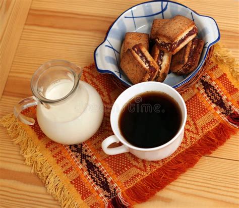 Morning Coffee And Milk And Biscuits Stock Image Image Of Arabica