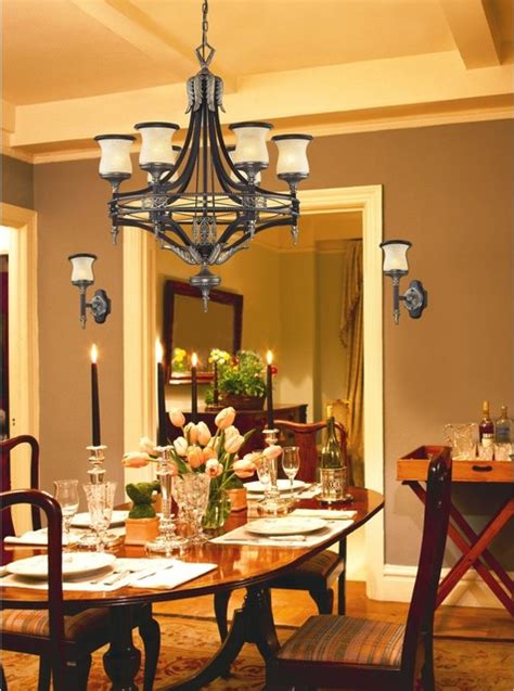 Traditional Design 6 Light Bronze Wrought Iron Dining Room Chandelier