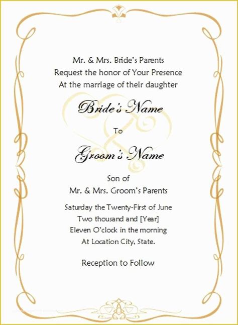 Free Printable Wedding Invitation Templates For Microsoft Word Of Blank