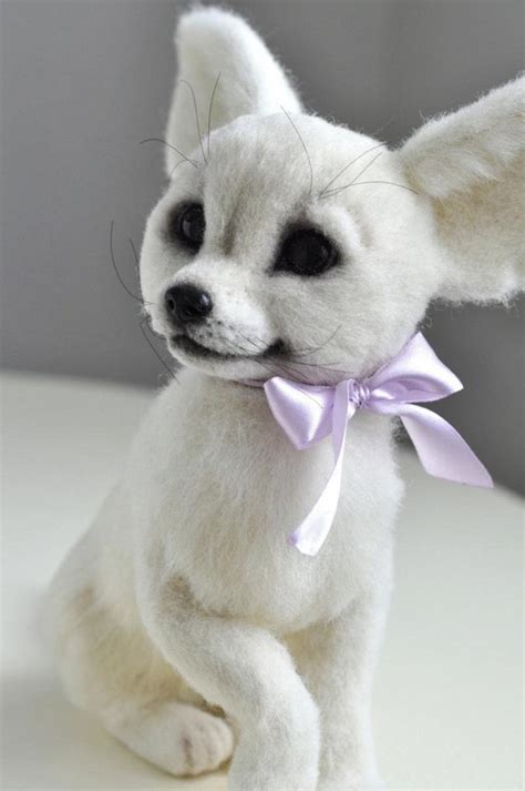 Teddy Fennec Fox Movable Realistic Felted Toy White Eared African Fox
