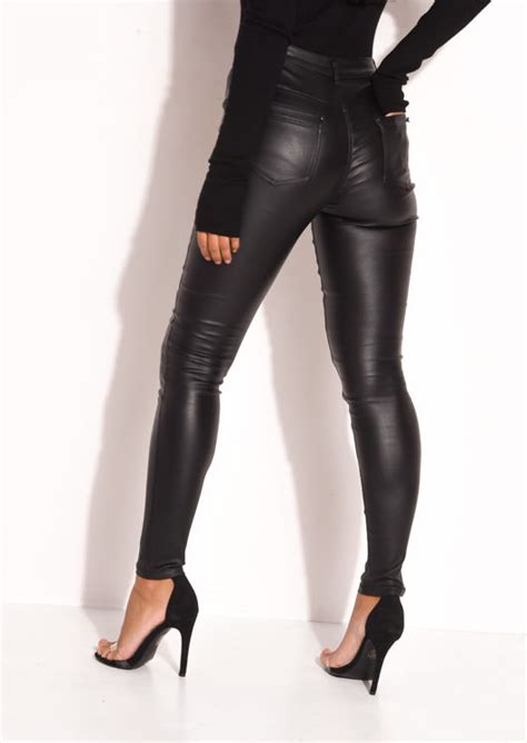 Leather High Waisted Stretch Skinny Jeans Black Lily Lulu