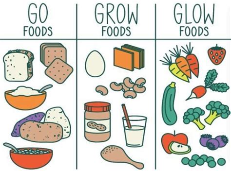 Draw At Least 5 Examples Of Go Glow And Grow Foods Then Explain How