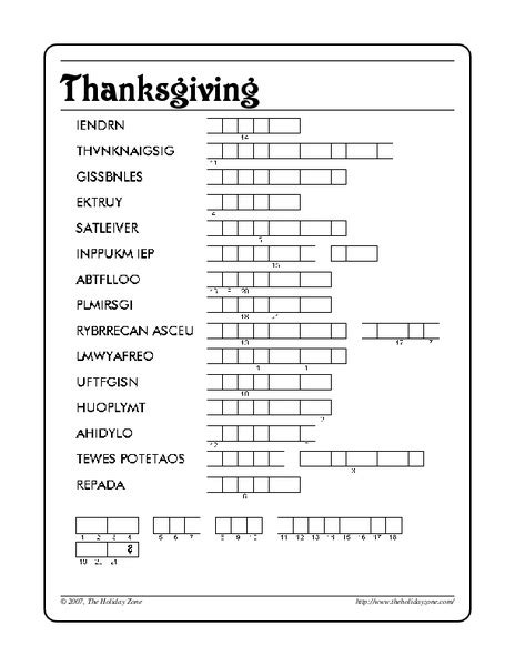 Thanksgiving Word Scramble Worksheet For 3rd 5th Grade Lesson Planet