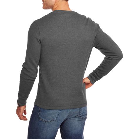 Mens Long Sleeve Thermal Henley Faded Glory Flat Head Shirt Pullover