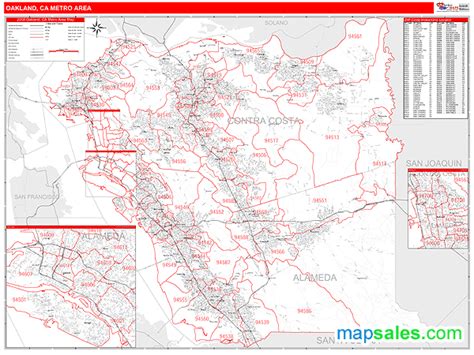 Oakland Ca Metro Area Zip Code Wall Map Premium Style By Marketmaps