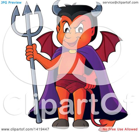Clipart Of A Grinning Little Devil Holding A Trident Royalty Free Vector Illustration By