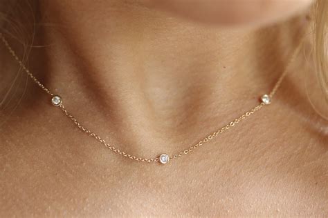Bezel Diamond Necklace Diamond By The Yard Bezel Diamond Etsy