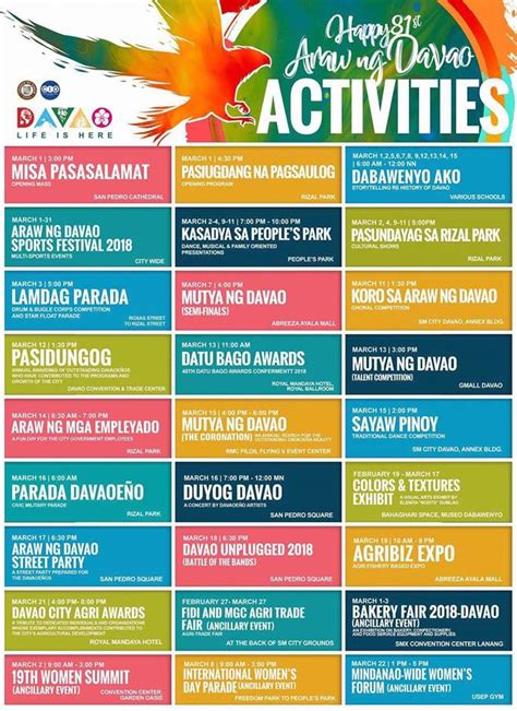 81st Araw Ng Davao 2018 Schedule Of Activities And Events