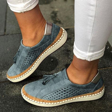 Casual Womens Sneakers Shoes Slip On Openwork Tassel Loafers Pumps