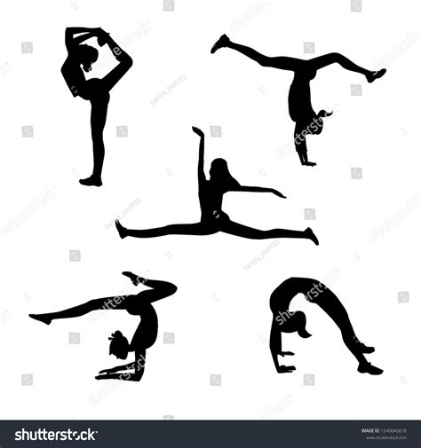 set silhouettes girls various gymnastic poses stock vector royalty free 1240642618 shutterstock