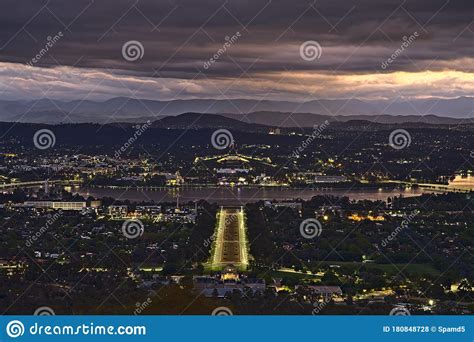 Canberra At Night From Mount Ainslie Lookout Stock Photo Image Of