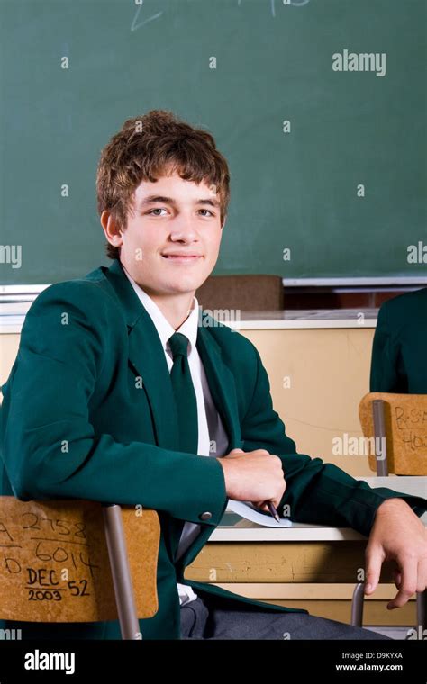 Cute High School Boy In Classroom Stock Photo Alamy