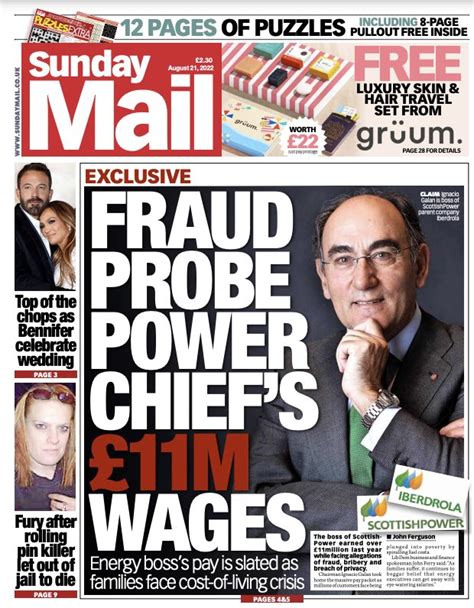 Sunday Mail Front Page St Of August Tomorrow S Papers Today
