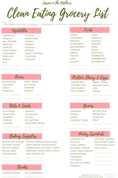 Free Printable Clean Eating Grocery List Reflections Of 2016 2017