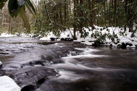 Snow And Stream Winter Scenes Outdoor Waterfall
