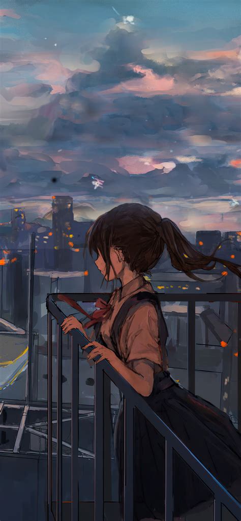 1125x2436 Cityscape Sky Anime Girl Peace Alone 4k Iphone Xsiphone 10