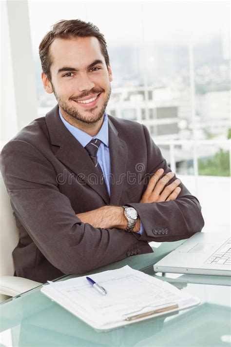 Handsome Businessman Sitting At Office Desk Stock Photo Image Of