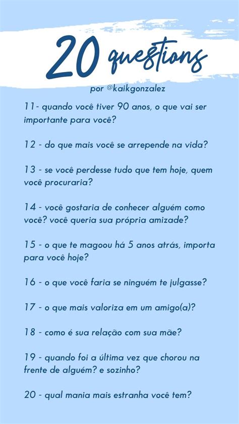 Template 20 Questions 20 Perguntas Em 2020 Perguntas Para Conhecer