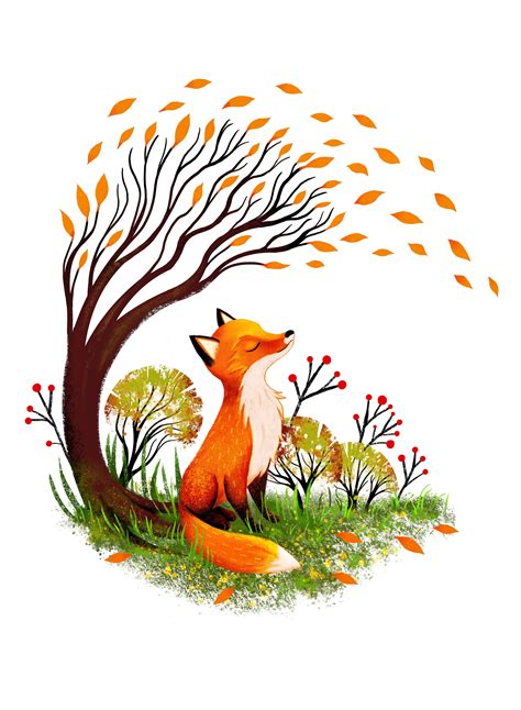 Autumn Fox Print Woodland Animals Forest Poster Fox Illustration