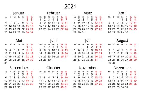 2021 Yearly Germany Calendar  Format