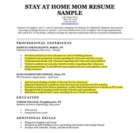 Stay At Home Mom Resume Sample And Writing Tips Resume Companion