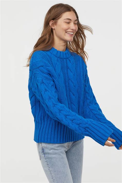 Cable Knit Sweater Cornflower Blue Ladies Handm Us In 2020 Cable