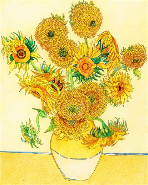Sunflowers (1889) by Vincent van Gogh: adult coloring page - ID: 404641