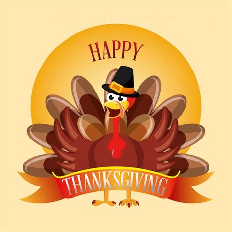 Premium Vector Happy Thanksgiving With Turkey Cartoon With Hat