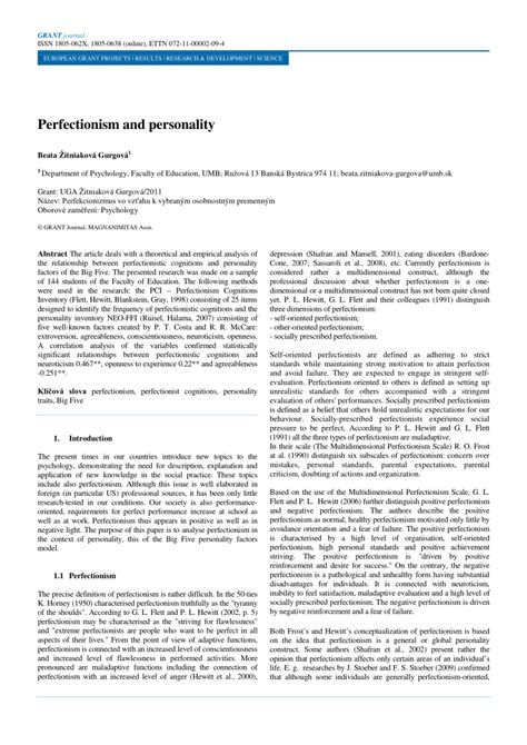 Pdf Perfectionism And Personality