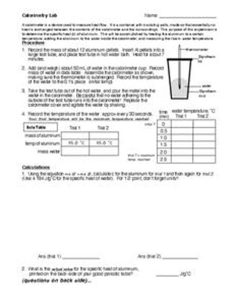 Worksheet will open in a new window. Calorimetry Lab Worksheet for 9th - 10th Grade | Lesson Planet