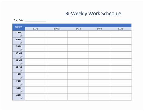 Work Schedule Template For Excel Printable Weekly And Biweekly
