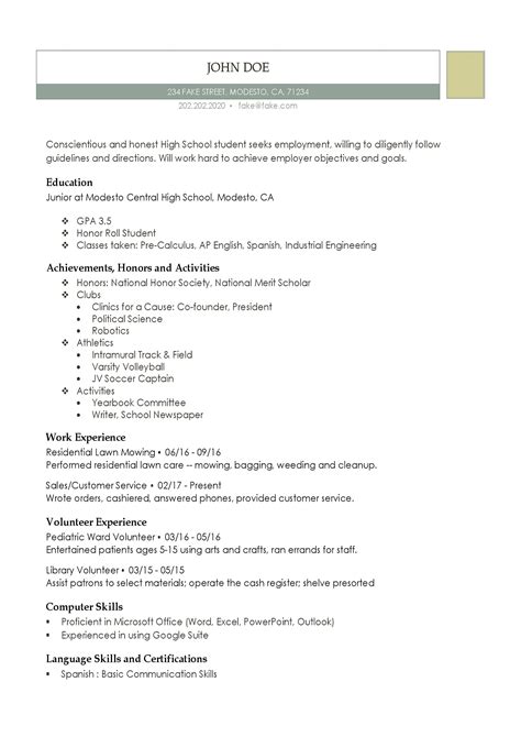 35 Highschool Resume Template Png Infortant Document