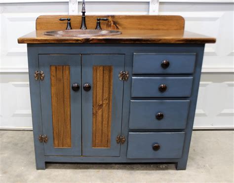 Rustic Farmhouse Vanity Copper Sink 42 Blue Bathroom Vanity
