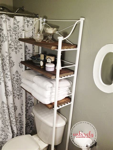 Bathroom shelves don't just have to go over the toilet! DIY Bathroom Shelf Make-over ~ Entirely Eventful Day