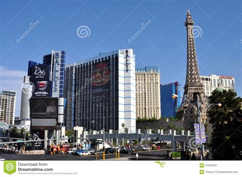 Las Vegas Strip Ballys And Paris Hotel During A Sunny