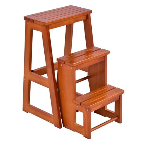 Shop Folding Multi Functional 3 Tier Ladder Wood Step Stool Overstock