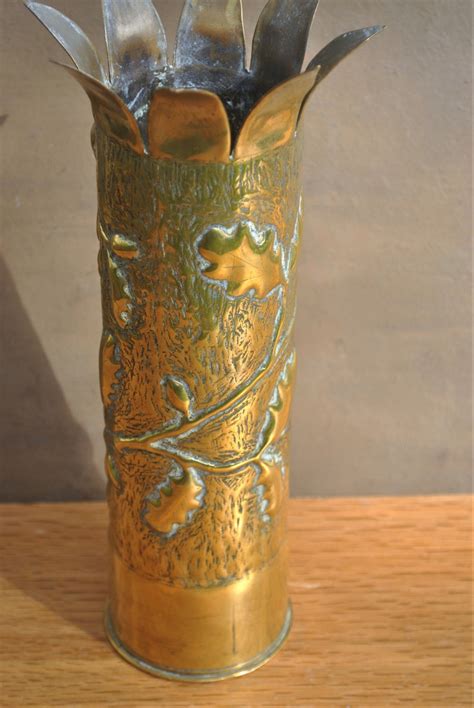 Ww1 Trench Art French Brass Artillery Shell With Hand Carved Etsy