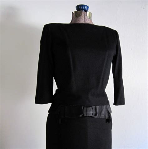 Vintage 50s Black Wiggle Dress With Bow Waist Sz S Etsy