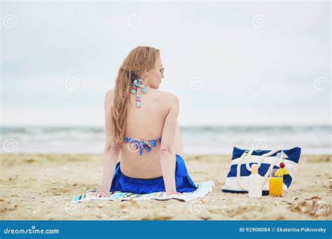 Woman Relaxing And Sunbathing On Beach Stock Photo Image Of Relaxing