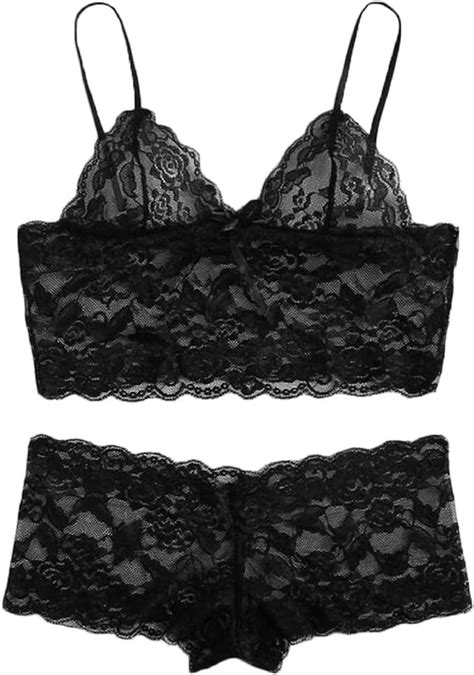 Plus Size Naughty Lingerie For Women Set Sexy Push Up Cami Lingerie Set Floral Lace Sheer 2