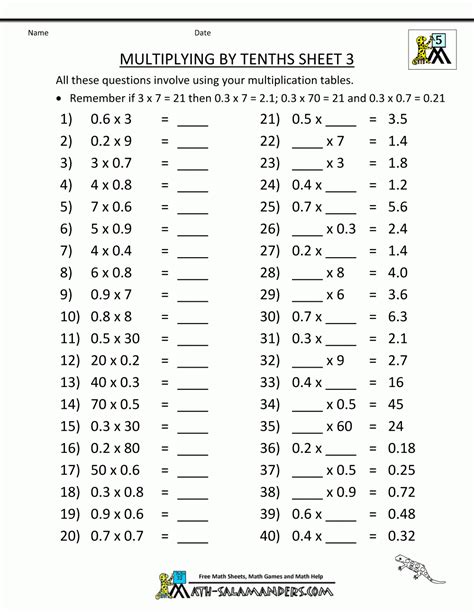 Printable Multiplication Sheet 5th Grade Fifth Grade Printable