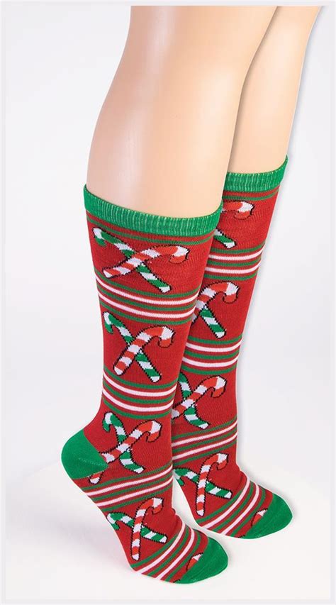 Ugly Christmas Candy Cane Knee High Socks Adult