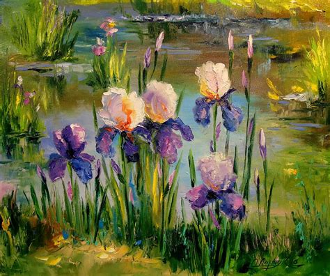 Iris By The Pond Painting By Olha Darchuk Fine Art America
