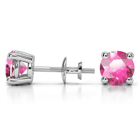 Pink Sapphire Round Gemstone Stud Earrings In Platinum 7 5 Mm