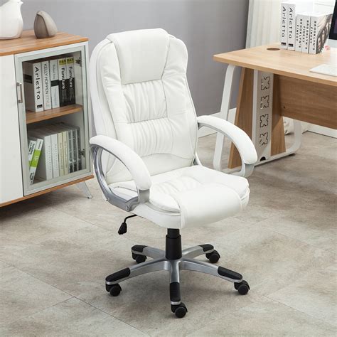 High density foam, stoving vanish base and armrest, nylon castor. White PU Leather High Back Office Chair Executive ...