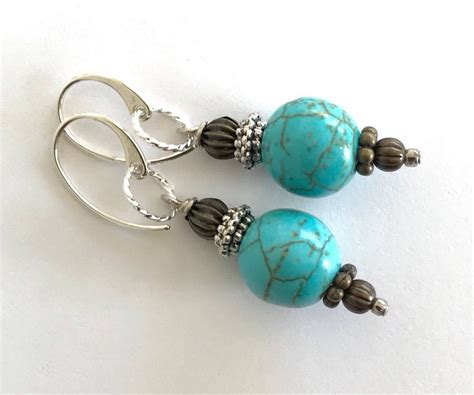 Turquoise Colored Magnesite With Silver And Antiqued Brass Etsy