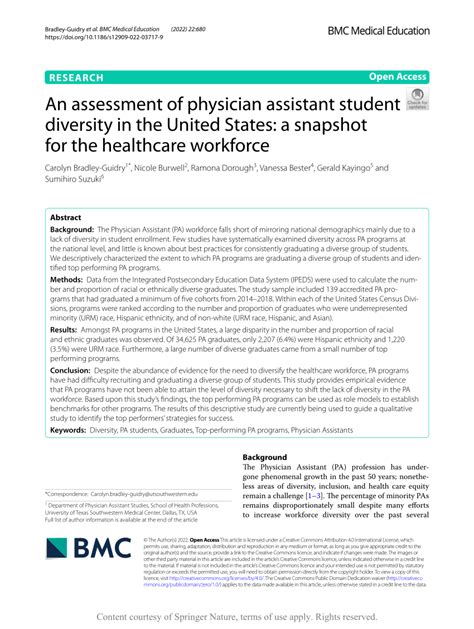 Pdf An Assessment Of Physician Assistant Student Diversity In The