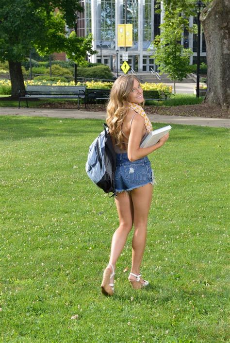 Cute College Student Walking On Campus Stock Image Image