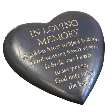 Memorial Graveside Stone Plaque Heart Grey Gold Wording In
