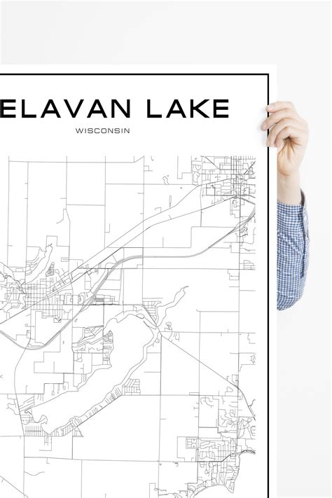 Delavan Lake Map Poster Print Wall Art Wiscosin T Etsy